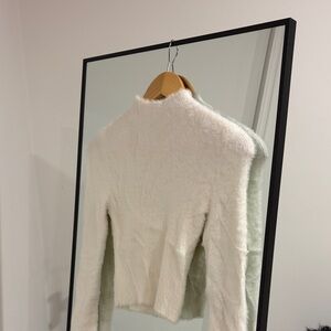 Babaton White Fuzzy Turtleneck Sweater